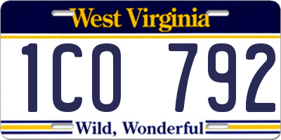 WV license plate 1CO792