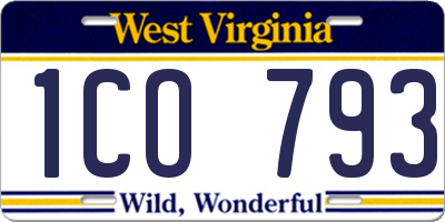 WV license plate 1CO793