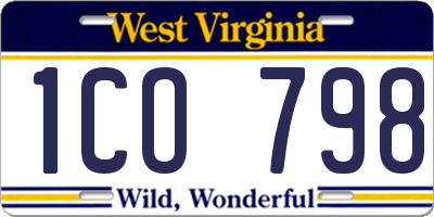 WV license plate 1CO798