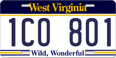 WV license plate 1CO801