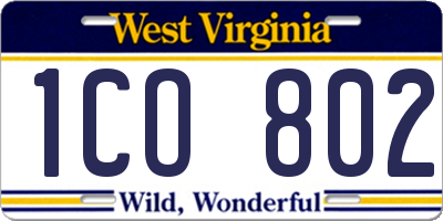 WV license plate 1CO802