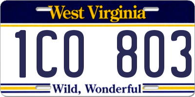 WV license plate 1CO803