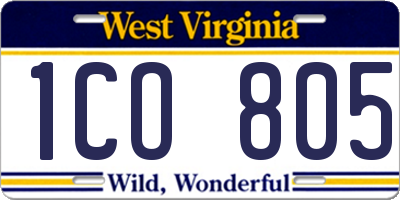 WV license plate 1CO805