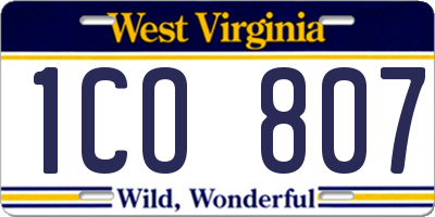WV license plate 1CO807