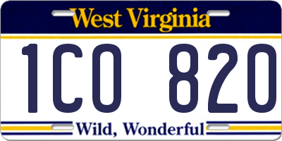WV license plate 1CO820