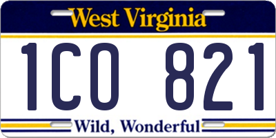 WV license plate 1CO821