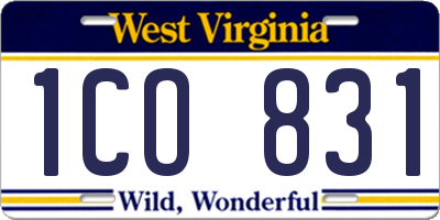 WV license plate 1CO831