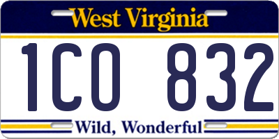 WV license plate 1CO832
