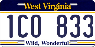 WV license plate 1CO833
