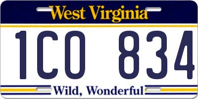 WV license plate 1CO834