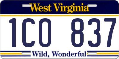 WV license plate 1CO837