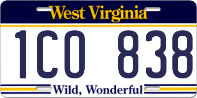 WV license plate 1CO838