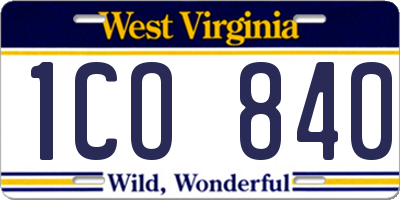 WV license plate 1CO840