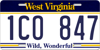 WV license plate 1CO847