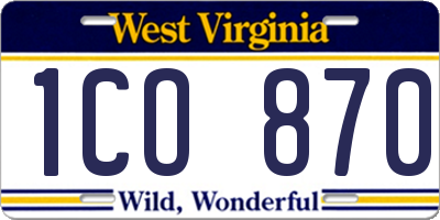 WV license plate 1CO870