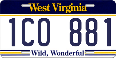 WV license plate 1CO881