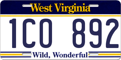 WV license plate 1CO892