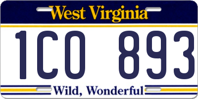 WV license plate 1CO893
