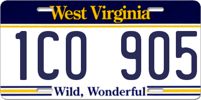 WV license plate 1CO905