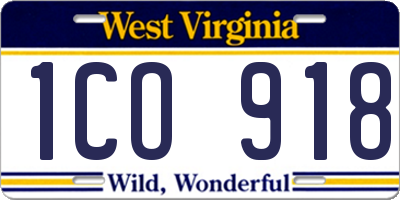 WV license plate 1CO918