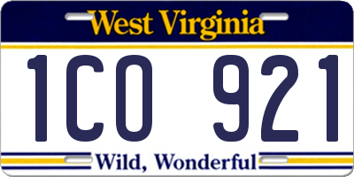 WV license plate 1CO921