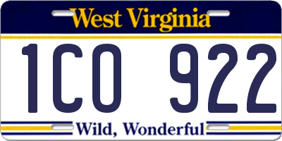 WV license plate 1CO922