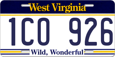 WV license plate 1CO926