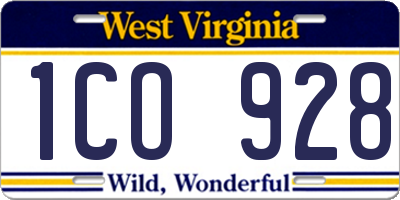 WV license plate 1CO928