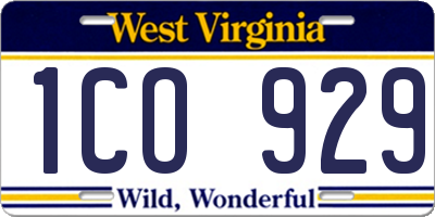 WV license plate 1CO929