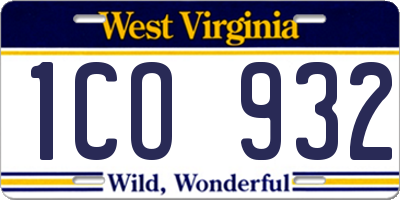 WV license plate 1CO932