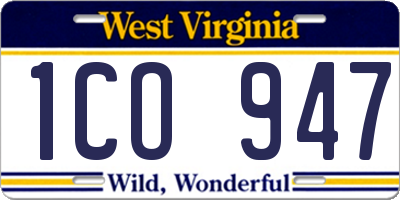 WV license plate 1CO947