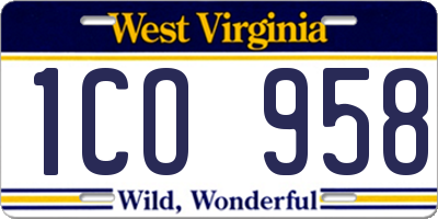 WV license plate 1CO958