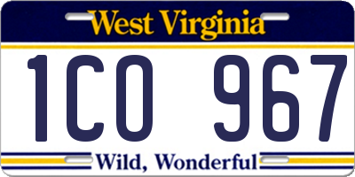 WV license plate 1CO967
