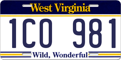WV license plate 1CO981