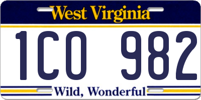 WV license plate 1CO982