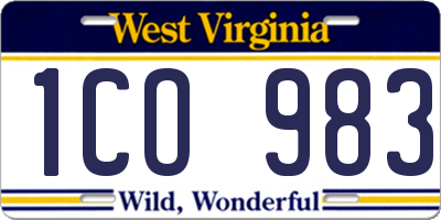 WV license plate 1CO983
