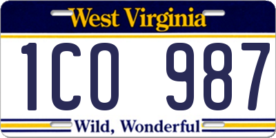 WV license plate 1CO987