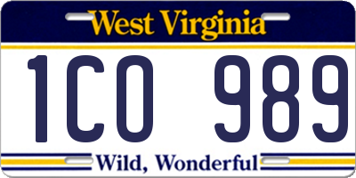 WV license plate 1CO989