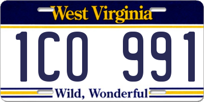 WV license plate 1CO991