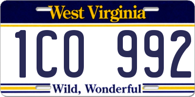 WV license plate 1CO992