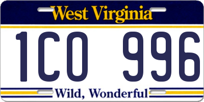 WV license plate 1CO996