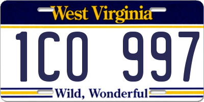 WV license plate 1CO997