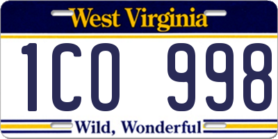 WV license plate 1CO998