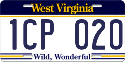 WV license plate 1CP020