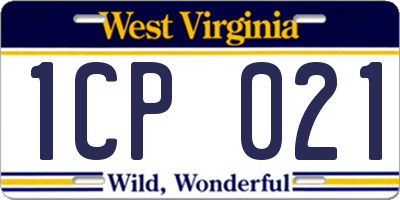 WV license plate 1CP021