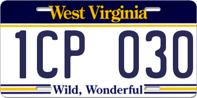 WV license plate 1CP030