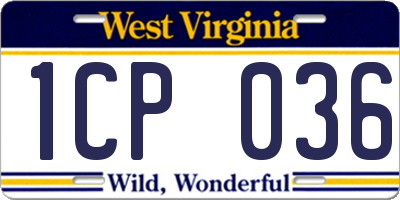 WV license plate 1CP036