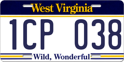 WV license plate 1CP038