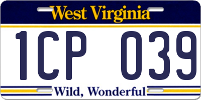 WV license plate 1CP039