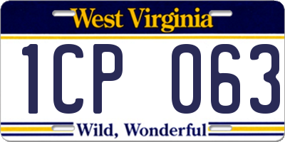 WV license plate 1CP063